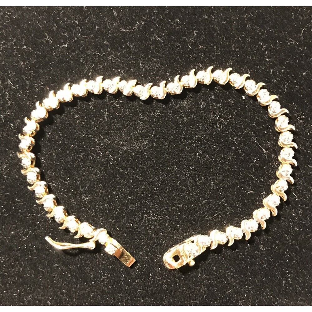 DBJ Gold Plated Sterling Silver Tennis Bracelet,No Stones Safety Clasp